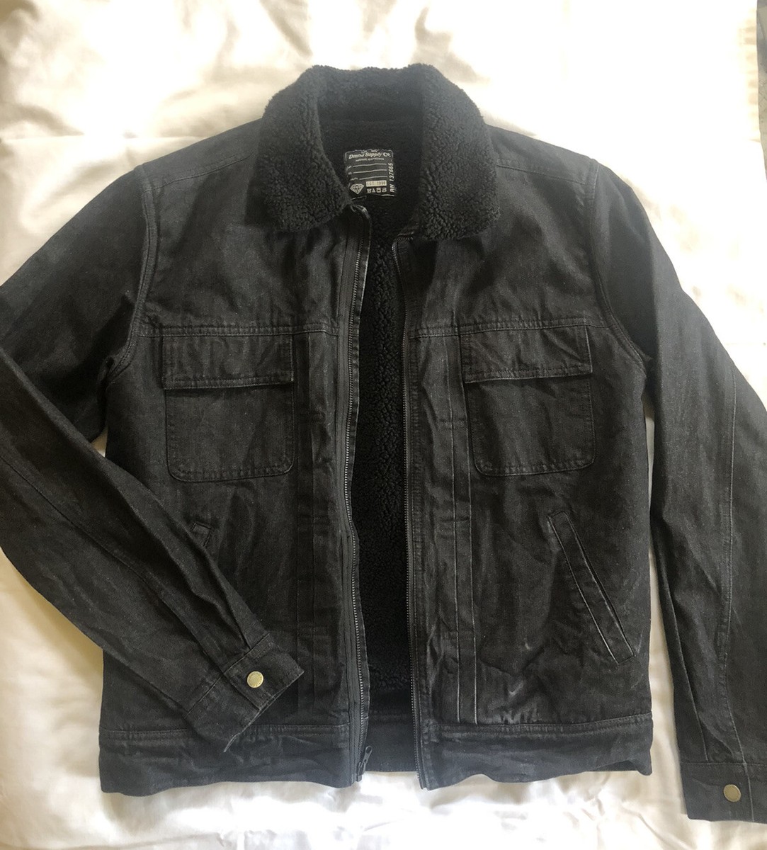Diamond Supply Co Jean Jacket Men’s Black Small Lined Denim RN 137665 Diamond Supply Co Jean Jacket Men’s Black Small Lined Denim RN 137665