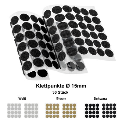 60x Klettpunkte selbstklebend 15mm Klettband Klettverschluss Schwarz Weiß Beige