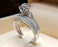 1Ct White Round Cut CZ Engagement Wedding Ring Set Solid 925 Sterling Silver