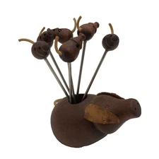 Mid Century Modern Cocktail Picks Wood Pig and Piglets
