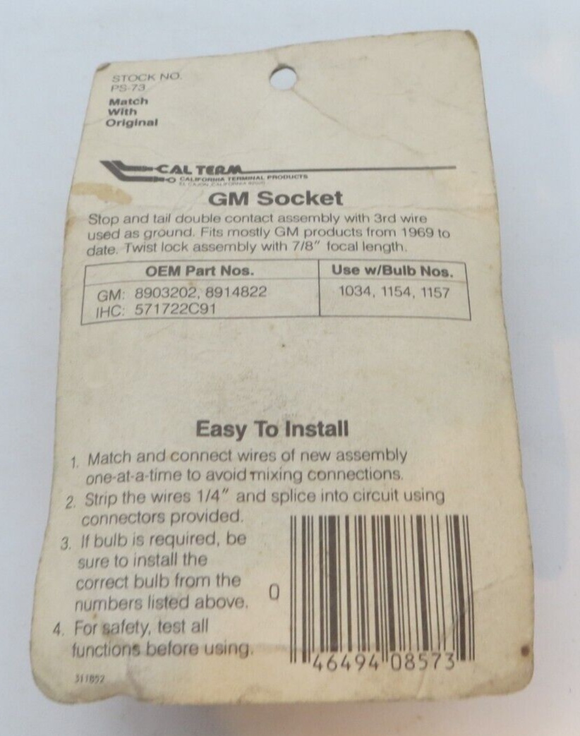 GM Products Socket 1969 to Date Stop & Tail + Ground Wire Focal Length ...