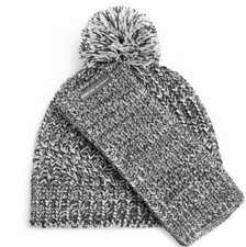 Rebecca Minkoff Gray Marled Pom Pom Beanie  Arm Warmer Glove Set O/S NWT 70