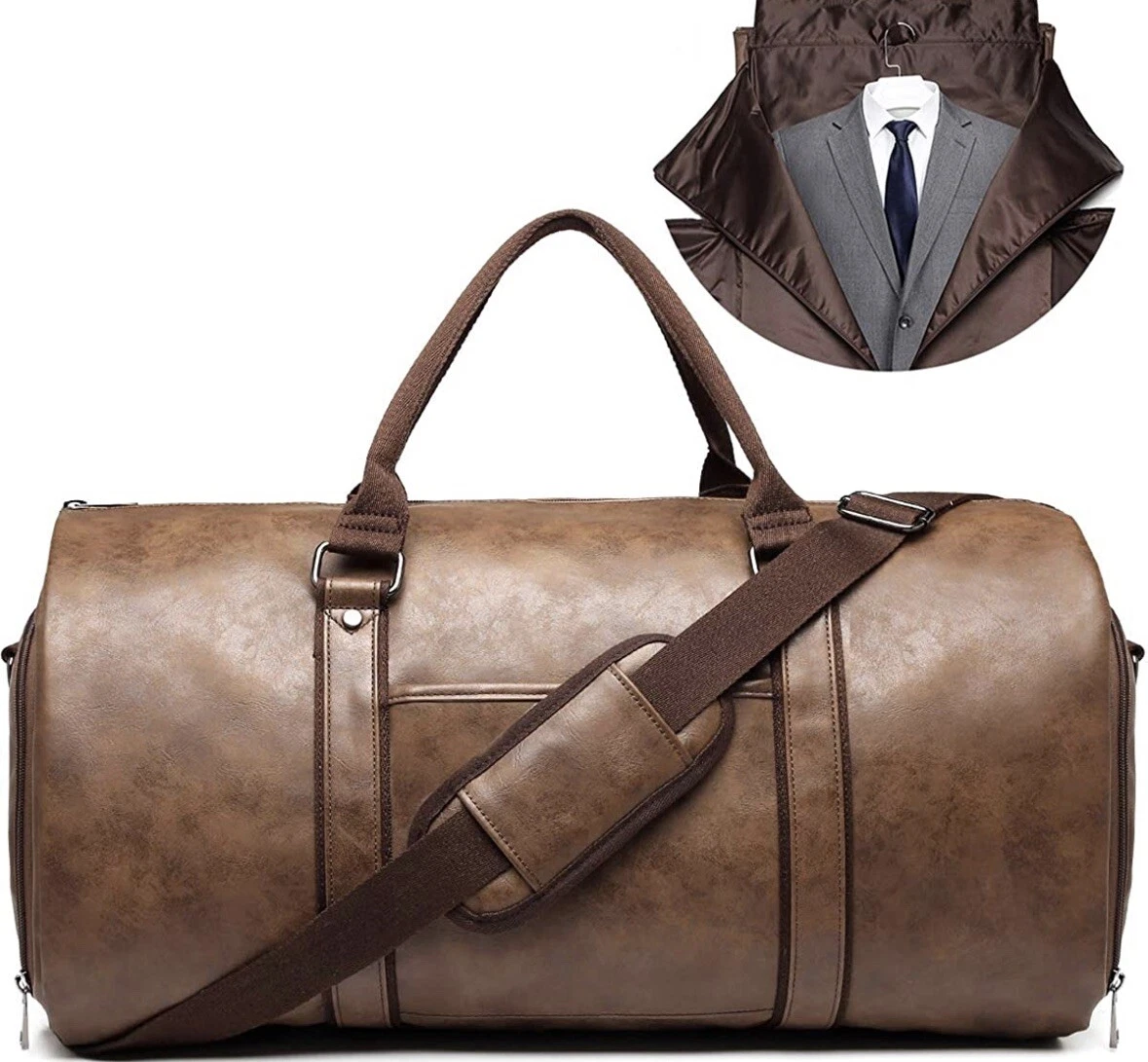 Luxury Leather Garment Duffle Bag for Men with 2-in-1 Convertible Suit  Carrier for Travel