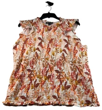 International Concepts Blouse Womens Plus size 1X Orange Floral Smocked NWOT