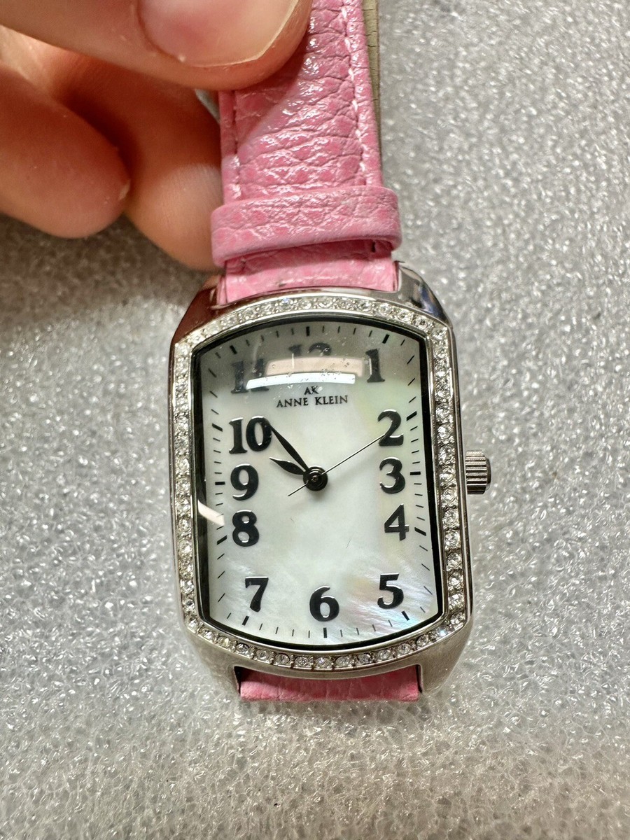 Anne Klein Working Bubble Crystal Tank Watch W Pink Embossed  display picture 3