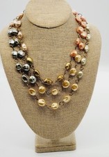 Faux Pearl Cultured Long Necklace Multi Colored Round 60 in RARE Gold tone