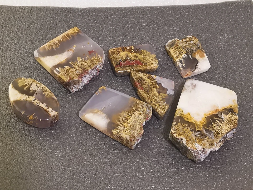 7 Pcs Increíble cabujón de ágata en barra verde, pulido de Tow Saide, para hacer joyas Foto 3 de 4