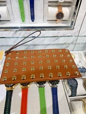 Michael Kors Jet Set Large Studded Pebbled Leather Wristlet Wallet Luggage