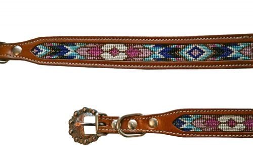 Showman Couture Hundehalsband aus echtem Leder mit türkis, rosa & lila Perlen - Bild 2 von 2