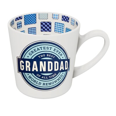 Keramik Opa Tasse weiß mit voll gemustertem Interieur