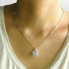 2.00Ct Round Brilliant Cut Diamond Halo Pendant 14K White Gold Finish Free Chain