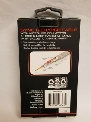 Blackweb 6Ft Sync & Charge Cable Micro-USB Connector BWA19WI804T Fiber Teal NEW - Picture 3 of 3