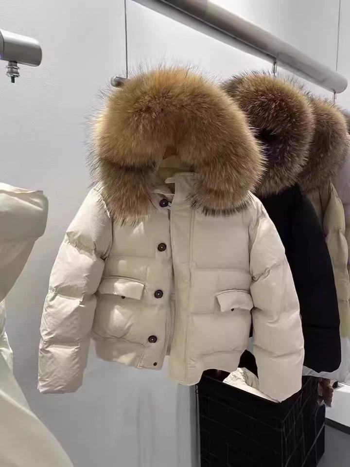 Luxurious Winter Women Big Real Fur Real Duck Down Short Parka Coat - Image 4 of 4