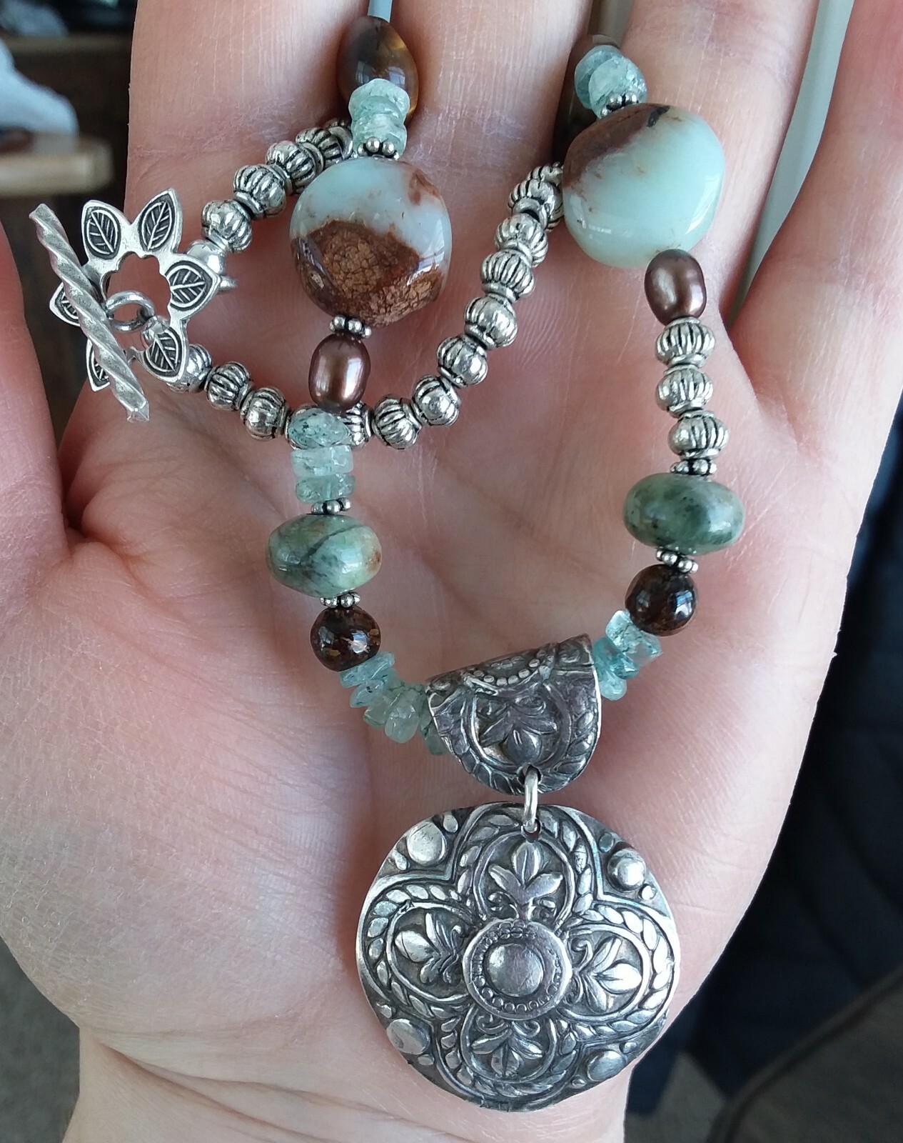 Fine Artisan Silver Gemstone Statement Necklace &… - image 2