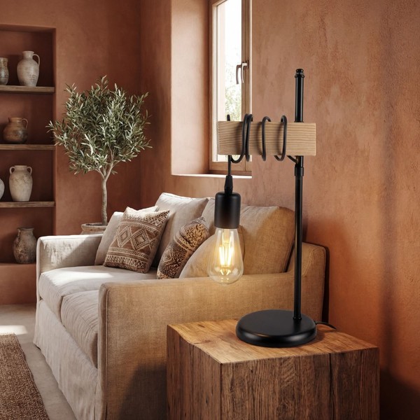 Tischlampe Geflammtes Holz Metall 50 Cm FüR E27 Tisch Leuchte Schreibtisch-image