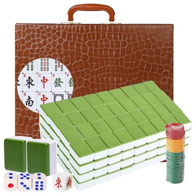 LANYOTA Mahjong Set,Chinese Game Set with 1.5'' X1.1 X0.8 , Green-a 