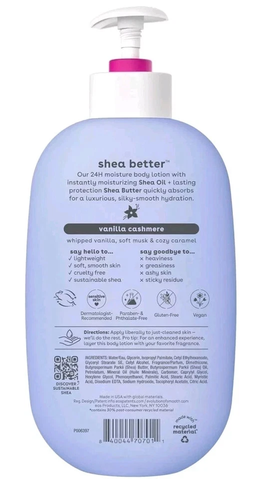 EOS Shea Better Body Lotion Vanilla Cashmere 24H Moisture Skin Care GENUINE | UK - Image 2 of 4