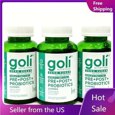 3 Pack Goli Zero Sugar 3-in-1 PRE+POST+Probiotics Gummies 60 Count++*/--