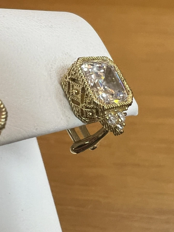 Judith Ripka Earrings Gold on Sterling Silver Ascher Cut CZ Earrings Omega Backs - Image 4 of 4