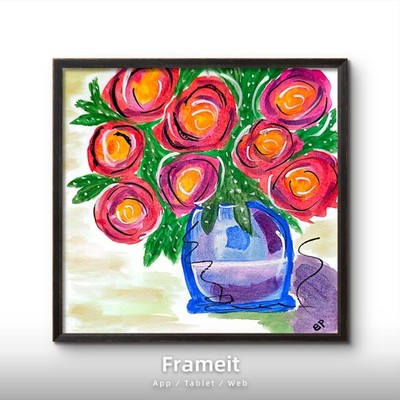 Original, OOAK, 9x9 Watercolor Painting on paper, Floral Bouquet & free bookmark