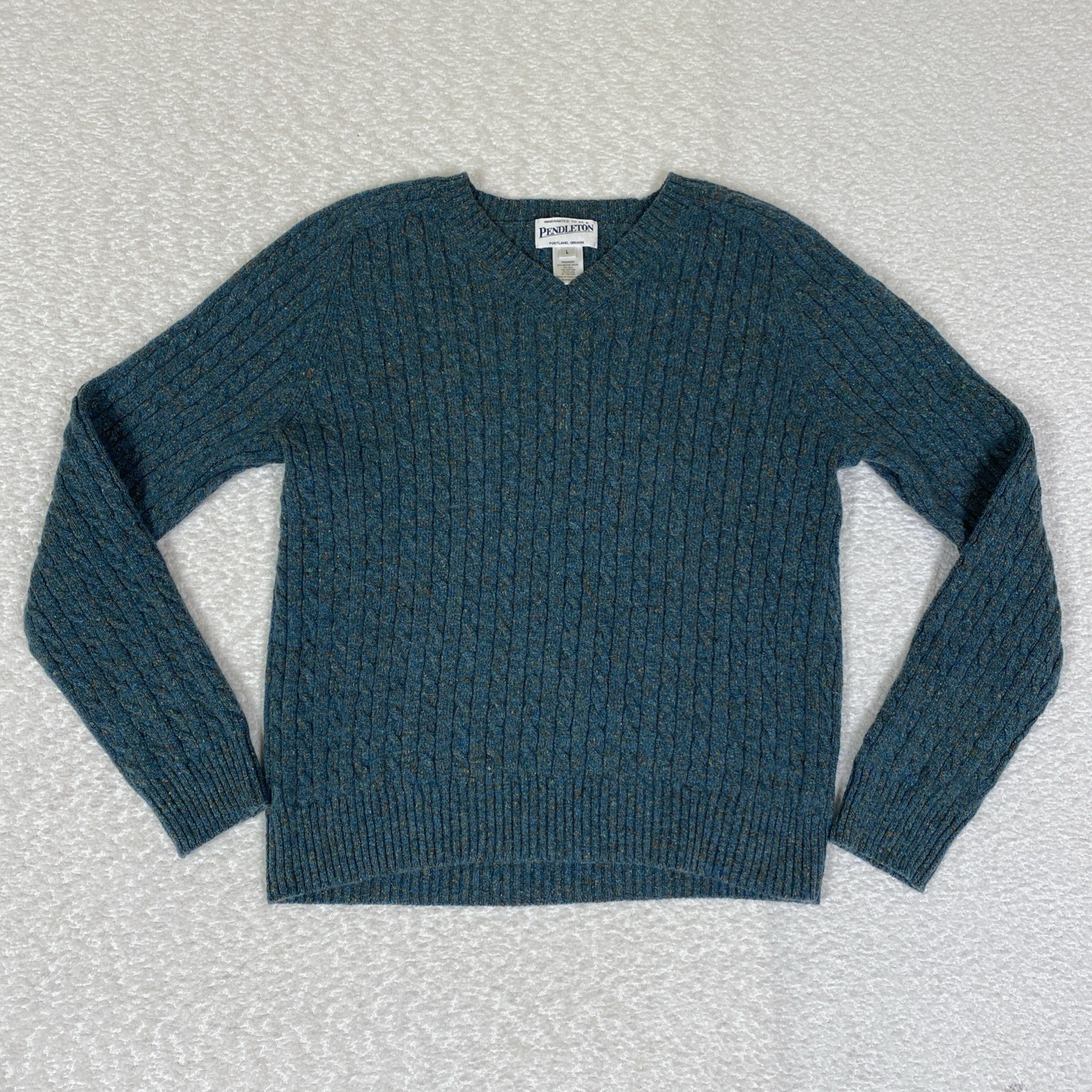 Pendleton V Neck Cable Knit Wool Blend Sweater Gr… - image 3