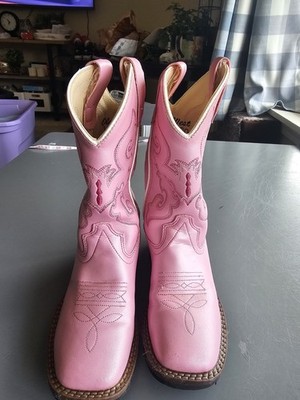 OLD WEST Girl's VB9120 Western Leatherette Square Toe Cowgirl Pink Boots, Sizes