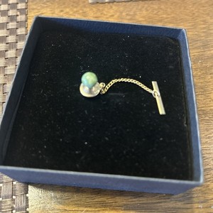 Authentic Vintage Tie tack With Round blue/green stone Gold Plated