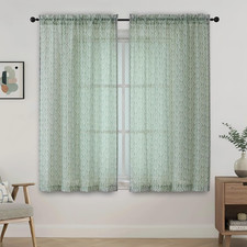 Crushed Sheer Curtains 63 Inch Length 2 Panels, Light Filtering Printed Sheer Le