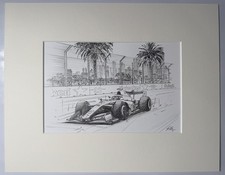 Mounted Original Sergio Perez 2025 Cadillac Sketch F1 by David Johnson 11x14