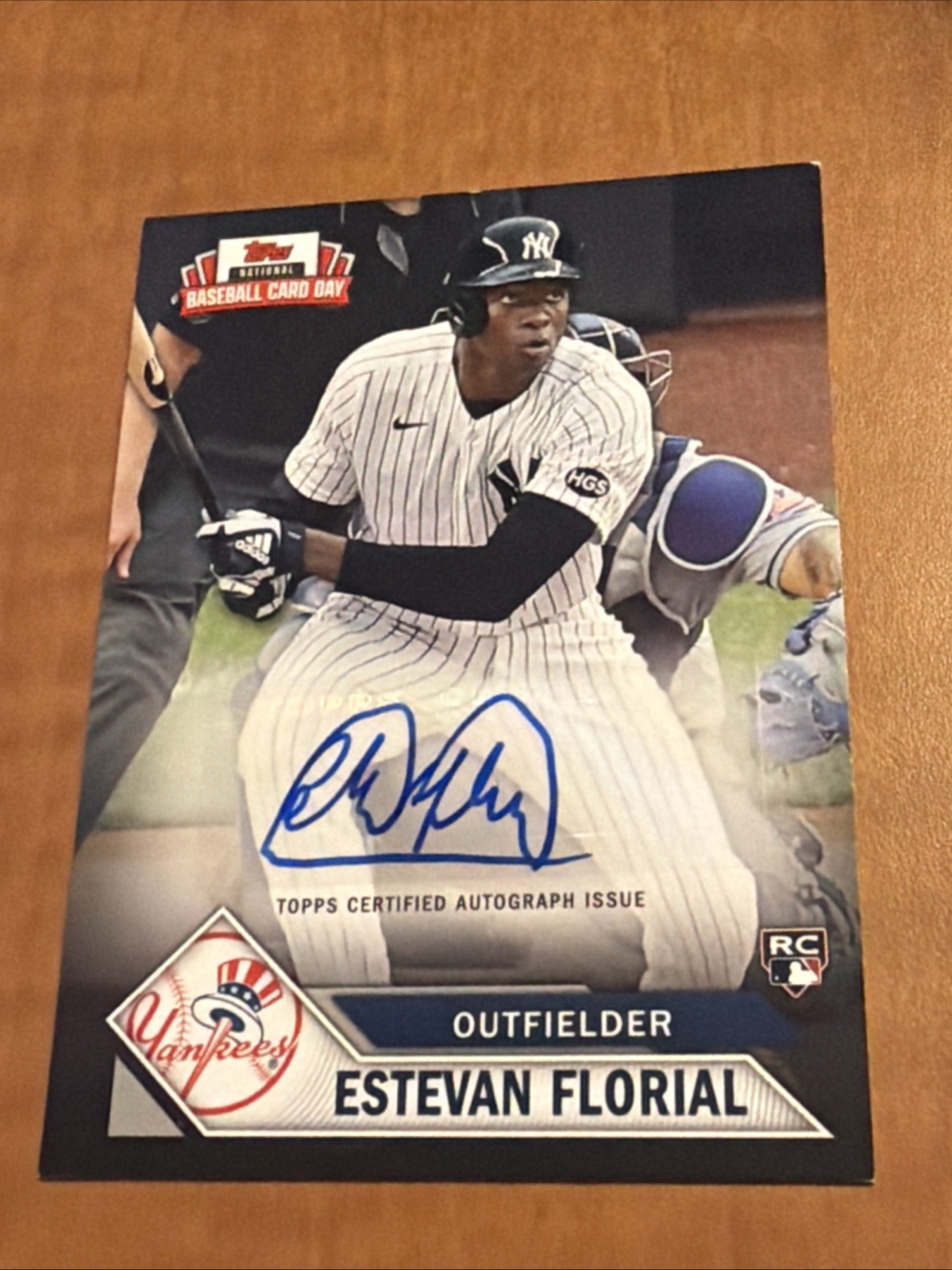 Estevan Florial 2021 Topps National Baseball Card Day Auto RC /600 AC-EF Yankees