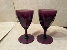 Pair of Antique 18Th / 19ThC English Blown Wine Stems in Deep Amethyst Color