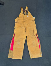 Carhartt R41 BRN Men's Brown Canvas Work Bib Overalls 40x30 Red quilted l