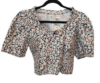 Levi's Vanessa Floral Print Scoop Neckline Short Puff Sleeve  Top Medium NWT