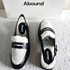 NWT Abound Lucuina Faux Shearling Slingback Loafer Mule Black/White Size 8
