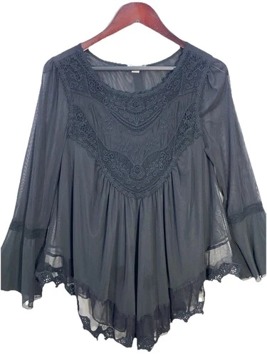 Black Sheer Nylon Top Sz Small Y2K Whimsigoth Fairygrunge Witchy Ultra Pink