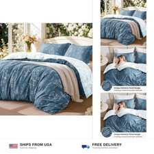 Love's cabin Bluish Grey Comforter Set Queen - Queen Size Comforter Set, 3 Pi...
