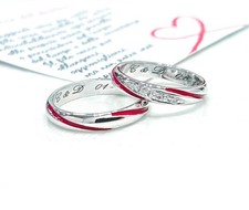  COPPIA ANELLI FEDI FEDINE  FILO ROSSO DEL DESTINO IN ARGENTO 925 FIDANZAMENTO 