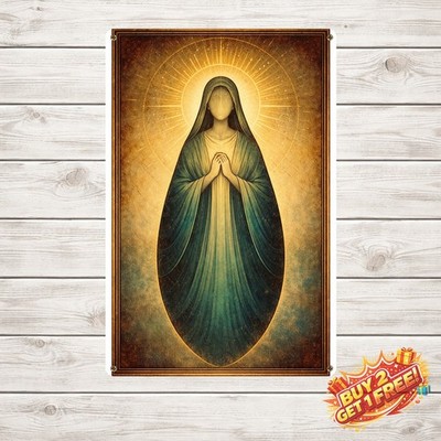 Praying Virgin Mary Golden Aura Vintage Metal Wall Art Tin Sign 8x12 Decor