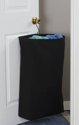 Household Essentials Hanging Doorknob Canvas Laundry Bag Hamper, Black