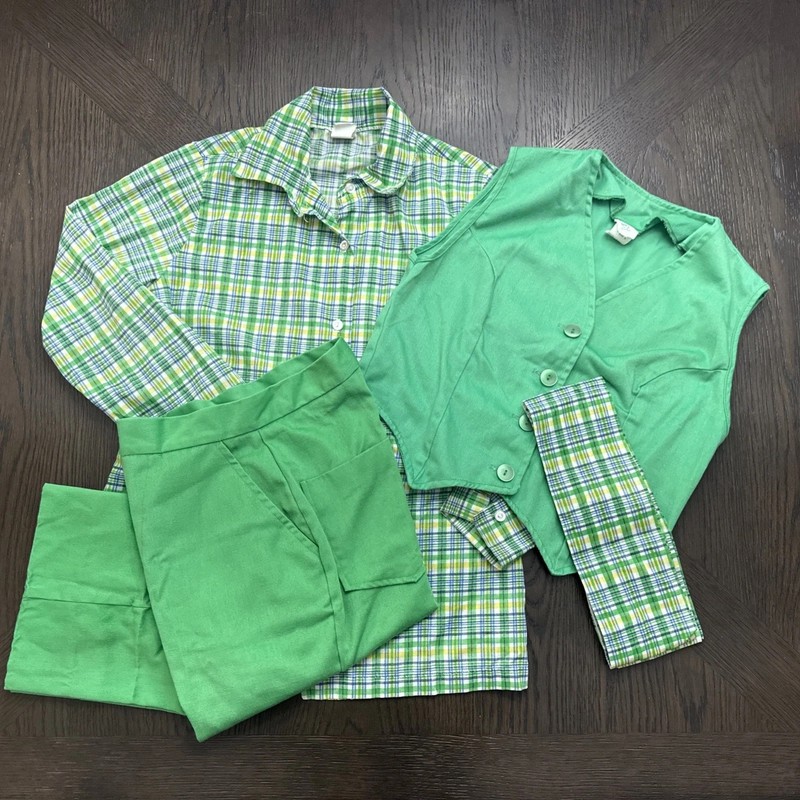 Vtg 80s Girl Scout Cadet Uniform (4 PCS) Green Plaid 9/10 Vest 7/8 Pants 5/6 GSA