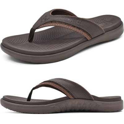 Men's Leather Sport Flip Flops Arch Support Thong Sandals For Plantar Size 10.5