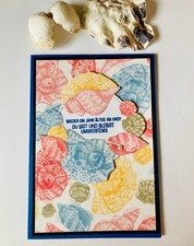Grußkarte mit Muscheln 3D Geburtstag Perle 100% Handarbeit Stampin up