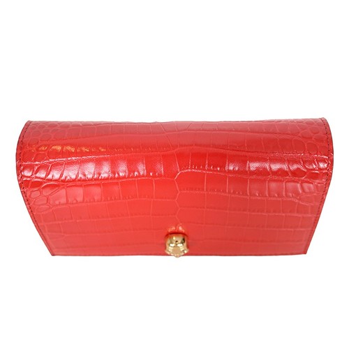 NEW $990 ALEXANDER MCQUEEN Deep Red CROC EMBOSSED Leather GOLD SKULL Chain BAG - Picture 14 of 20