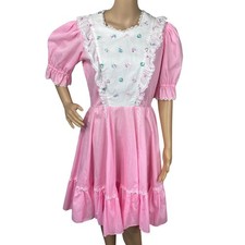 Jeri Bee Vtg Pastel Pink Floral Embroidery Square Dance Dress Women's SZ 10