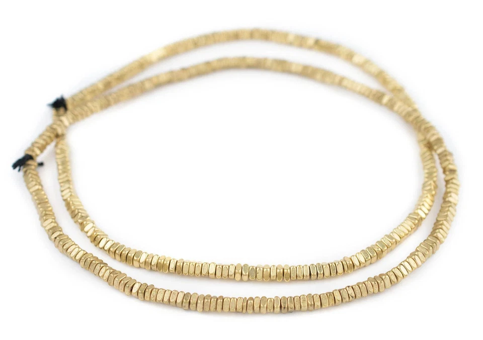 Faceted Brass Square Beads 4mm, 16 Inch Strand Large Hole - Image 3 of 4