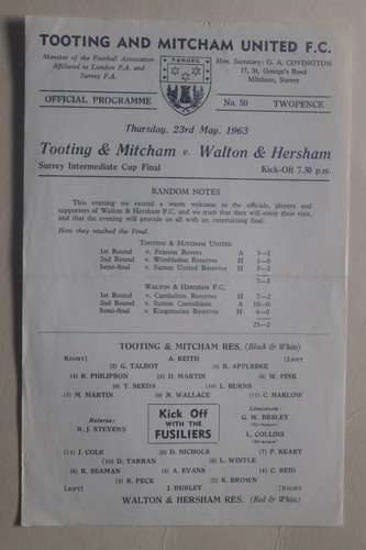 Programme Match FA Trophy 1975 : Weymouth Vs Tooting And Mitcham United (plié, Annoté)