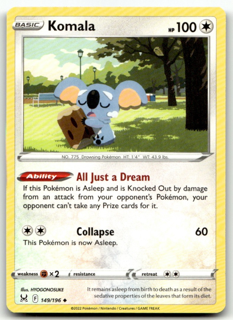 Komala 149/196 Uncommon Lost Origin Pokemon Moderately Played