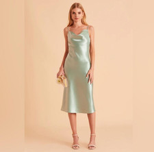 Birdy Grey Women's Lisa Satin Midi Dress Small Pewter Cowl Neck Sleeveless NEW