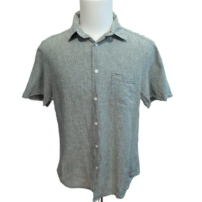 Chemise Primark 100% Lin Vert Kaki Clair Manches Courtes Taille M - Photo 1/4