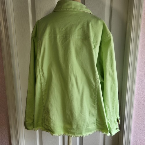 Quacker Factory 3X Green Rhinestone Cotton Button Up Collared Jacket Bling - Picture 2 of 9